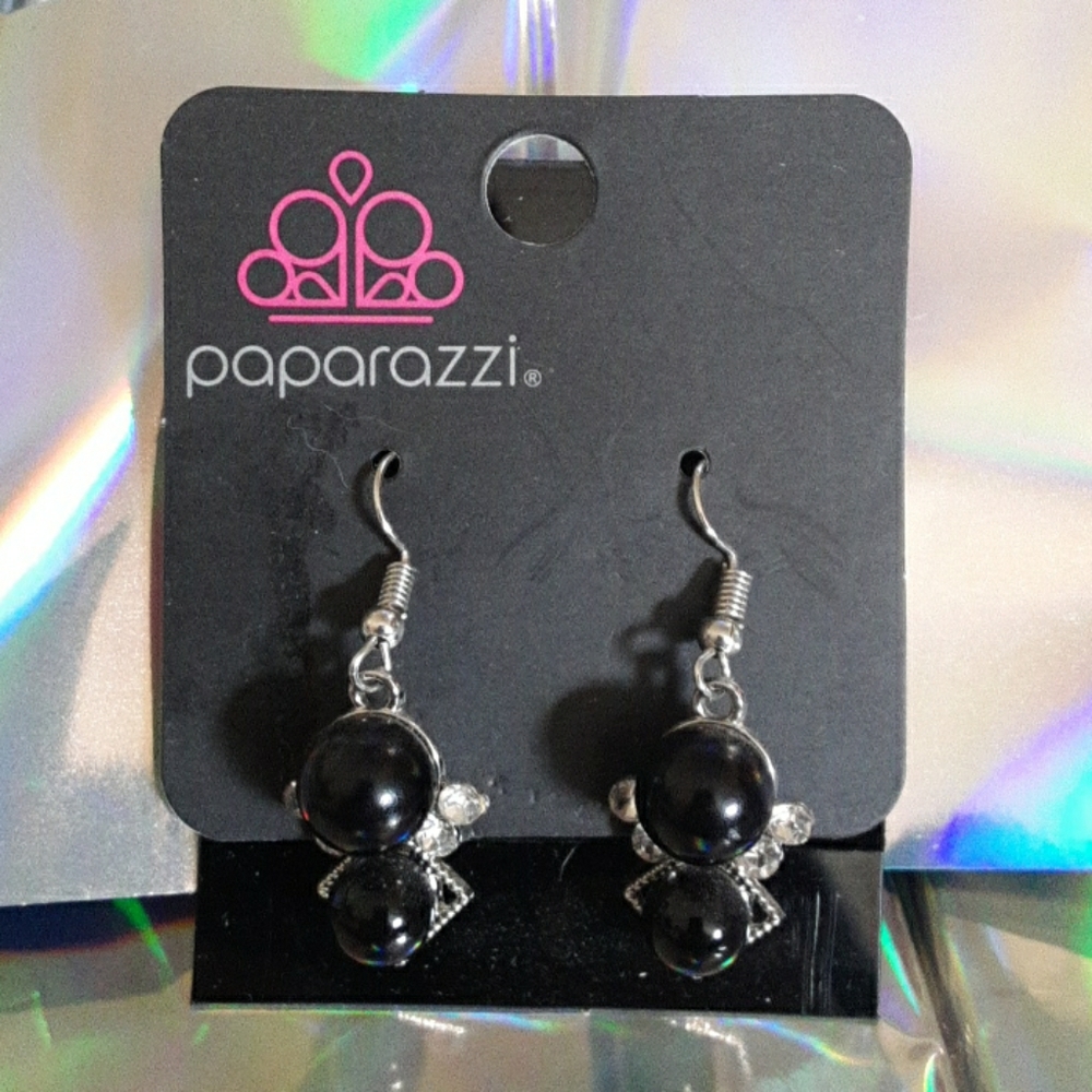 Silver black pearl diamond accent earrings